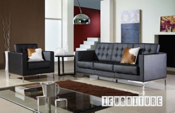 Picture of Test No Order - FLORENCE KNOLL Italian Leather Sofa Replica (Black)