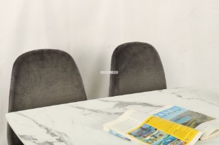 Picture of Test No Order - BIJOK 160 7PC Dining Set (White Marble Finishing) - 1 Dining Table + 6 Dining Chairs (Grey)