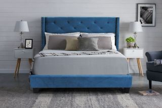 Picture of Test No Order - ELY Velvet Bed Frame (Blue) - Queen