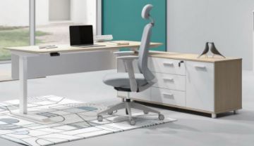 Picture of Test No Order - UP1 Executive L-Shape Height Adjustable Desk System (Oak Top) - 180L Desk (Drawers by the Right)