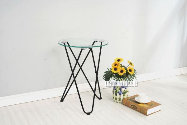 Picture of Test No Order - HAZLEWOOD Round Clear Glass Side Table (Black Frame)