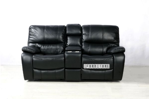 Picture of Test No Order - PASADENA Reclining Sofa (Black) - 2 Seat with Storage Console, Drawer & LED Light (2RRC)