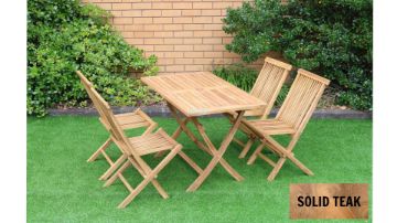 Picture of Test No Order - BALI Outdoor Solid Teak Wood Rectangle Foldable Table 5PC Dining Set