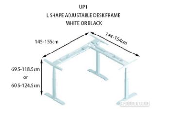 Picture of Test No Order - UP1 L-SHAPE Adjustable Height Desk Frame (White/Black) - 695-1185mm (White)