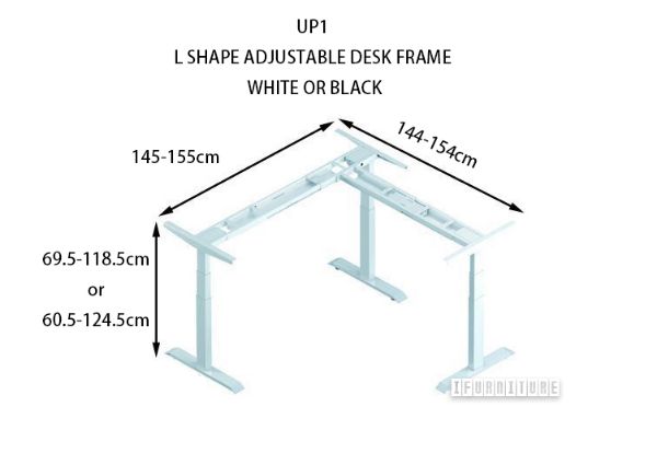 Picture of Test No Order - UP1 L-SHAPE Adjustable Height Desk Frame (White/Black) - 605-1245mm (White)