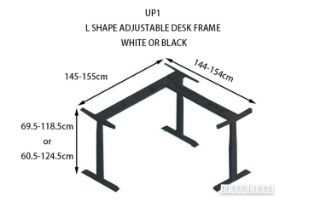 Picture of Test No Order - UP1 L-SHAPE Adjustable Height Desk Frame (White/Black) - 695-1185mm (Black)