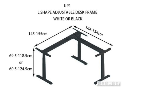 Picture of Test No Order - UP1 L-SHAPE Adjustable Height Desk Frame (White/Black) - 605-1245mm (Black)