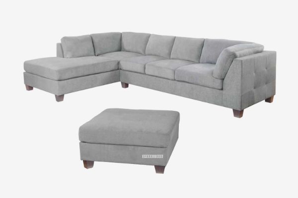 Picture of Test No Order - NEWTON Fabric Sectional Sofa (Light Grey) - Facing Left with Ottoman