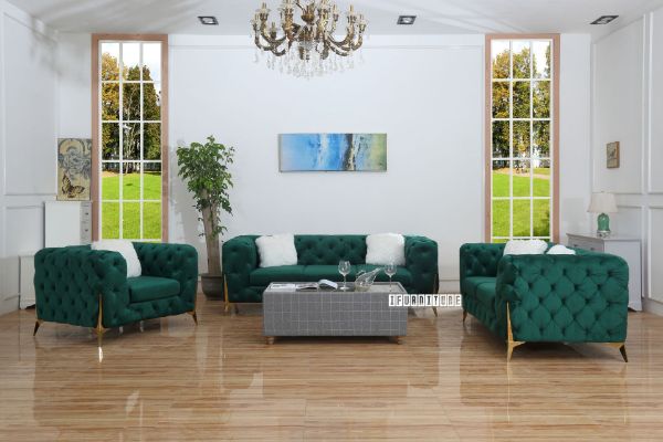 Picture of Test No Order - MANCHESTER 3/2/1 Seater Button-Tufted Velvet Fabric Sofa Range (Green)