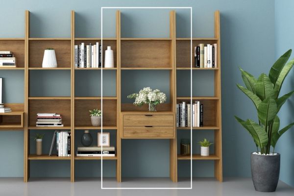 Picture of Test No Order - URBAN 200cmx60cm 2-Drawer Bookshelf Wall System (Oak Colour)