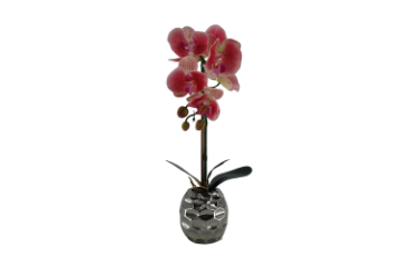 Picture of Test No Order - ARTIFICIAL PLANT Red Orchid with Round Silver Vase (H45cm)