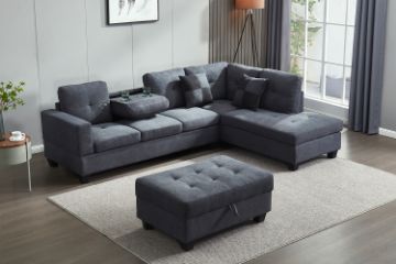 Picture of Test No Order - NEBULA Sectional Sofa with Storage Ottoman & Drop-Down Console (Dark Grey)