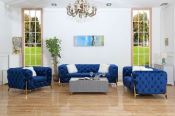 Picture of Test No Order - MANCHESTER 3/2/1 Seater Button-Tufted Velvet Fabric Sofa Range (Blue)