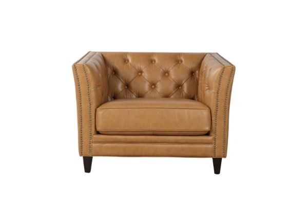 Picture of Test No Order - VICTOR Tuxedo Style Full Genuine Leather Sofa (Brown) - 1 Seater (Armchair)