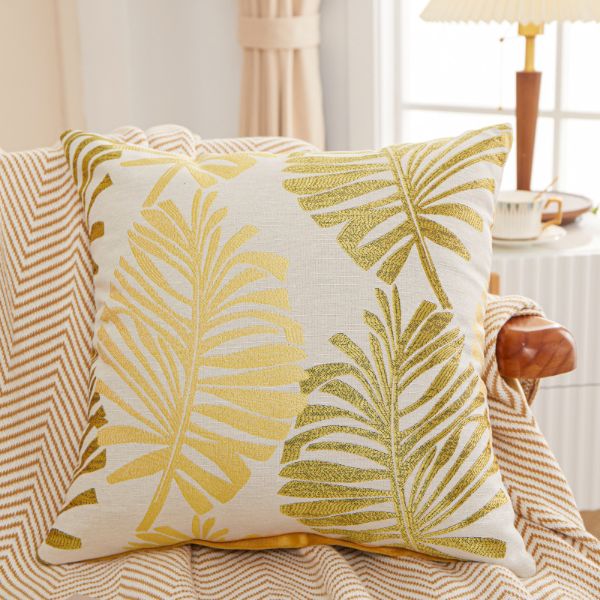 Picture of Test No Order - PALM LEAVES 3D Jacquard Pillow Cushion with Inner - Cushion 40165 Golden (40cmx60cm)