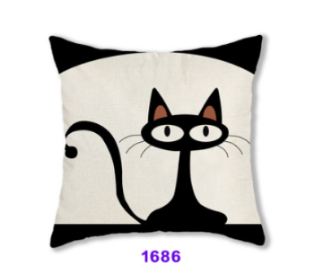 Picture of Test No Order - SQUARE Linen Cushion with Inner Assorted - Cushion 1686 (Black Cat)