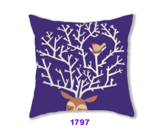 Picture of Test No Order - SQUARE Linen Cushion with Inner Assorted - Cushion 1797 (Blue Deer & Bird)