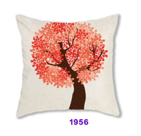 Picture of Test No Order - SQUARE Linen Cushion with Inner Assorted - Cushion 1956 (Red Tree)