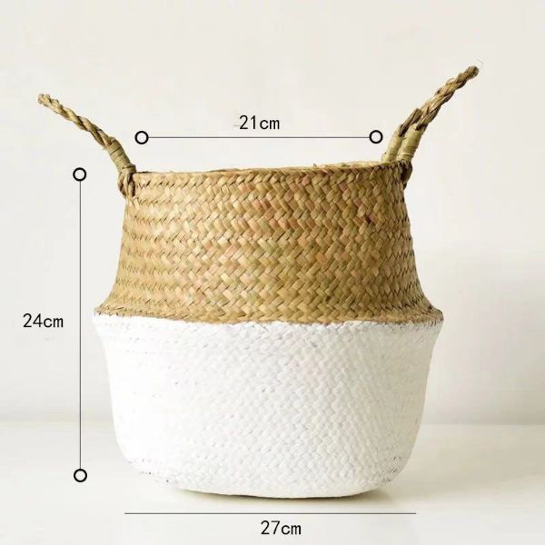 Picture of Test No Order - SEAGRASS Belly Basket/Floor Planter/Storage Belly Basket (White & Natural Two Tone) - Medium