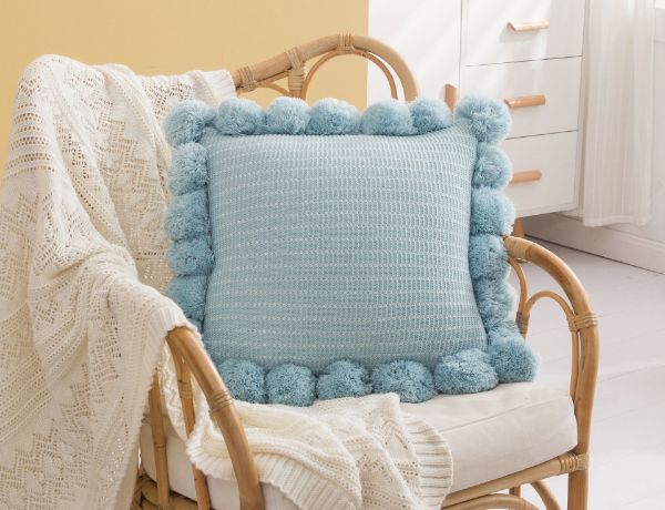 Picture of Test No Order - TASSEL Hand-Knitted Square Cushion with Inner - Sky Blue