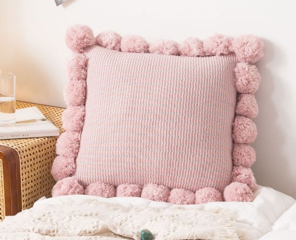 Picture of Test No Order - TASSEL Hand-Knitted Square Cushion with Inner - Light Pink