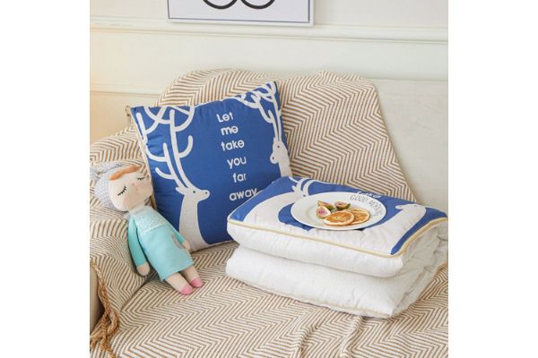 Picture of Test No Order - 2-in-1 Multifunction Throw Pillow & Cotton Blanket/Quilt (Blue Deer)