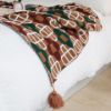 Picture of Test No Order - PROVINCE Knitted Throw Blanket with Tassels 130cmx170cm (Green-Coffee-White)