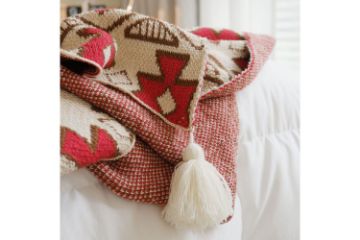 Picture of Test No Order - PROVINCE Knitted Throw Blanket with Tassels 130cmx170cm (Beige-Coffee-Red)