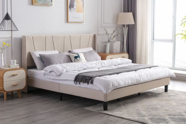 Picture of Test No Order - ALASKA Fabric Bed Frame (Beige) - Queen Size