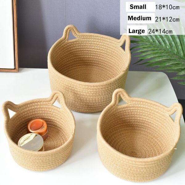 Picture of Test No Order - Cat Ear Shaped Cotton Rope Organizer/ Storage Basket *Natural Color -Small Size