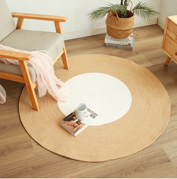 Picture of Test No Order - Modern Boho Style Round Woven Jute Rug *White & Natural -Dia 100