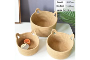 Picture of Test No Order - CAT EAR Shaped Cotton Rope Organizer/Storage Basket (Natural Colour)