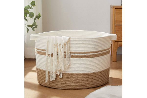 Picture of Test No Order - COTTON ROPE Laundry Basket/ Organizer /Planter Dia 50 (White & Natural)