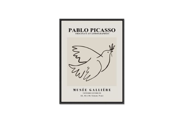 Picture of Test No Order - DOVE OF PEACE By Pablo Picasso - Wood Colour Framed Canvas Print Wall Art (80cm x 60cm)