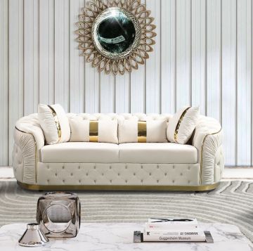 Picture of Test No Order - PIEDMONT Chesterfield Velvet Sofa Range (Beige) - 3 Seater