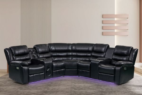 Picture of Test No Order - MODENA Air Leather Sectional Power Reclining Sofa with LED & Speaker (Black)