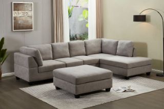 Picture of Test No Order - LIBERTY Sectional Fabric Sofa (Light Grey) - Facing Right with Ottoman