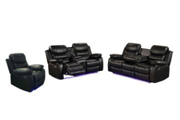 Picture of Test No Order - MODENA Reclining Sofa with LED & Speaker (Black) - 3RR+2RRC+1R Sofa Set