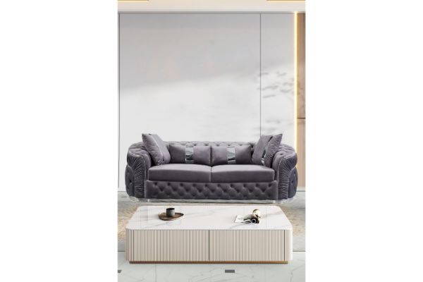 Picture of Test No Order - PIEDMONT Chesterfield Velvet Sofa Range (Grey) - 3 Seater