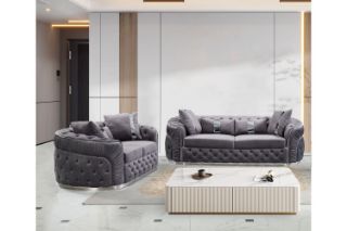 Picture of Test No Order - PIEDMONT Chesterfield Velvet Sofa Range (Grey) - 3+2 Sofa Set