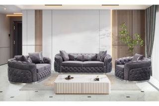 Picture of Test No Order - PIEDMONT Chesterfield Velvet Sofa Range (Grey) - 3+2+1 Sofa Set