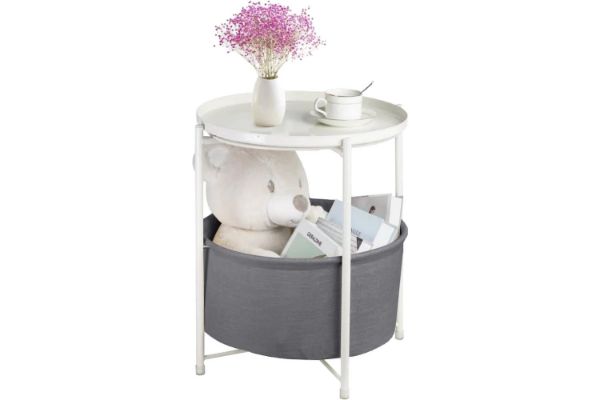 Picture of Test No Order - SASAKI Simple End Table with Basket and Removable Tray (White)