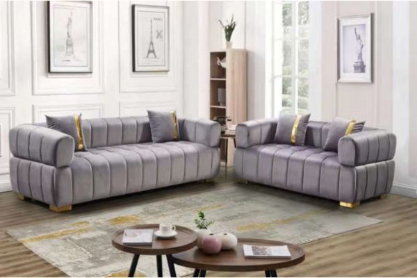 Picture of Test No Order - VEGAS Chesterfield Velvet  Sofa (Grey) - 3+2 Sofa Set