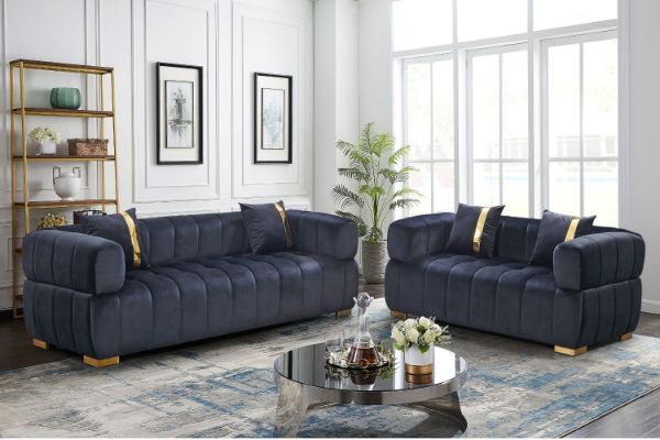 Picture of Test No Order - VEGAS Chesterfield Velvet  Sofa (Black)  - 3+2 Sofa Set