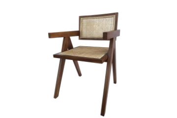 Picture of Test No Order - CHANDIGARH Solid Rubber Wood with Real Rattan Arm Chair (Walnut) - Single