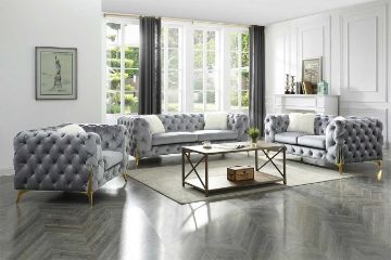 Picture of Test No Order - VIGO 3/2/1 Seater Chesterfield Tufted Velvet Fabric Sofa Range (Grey)