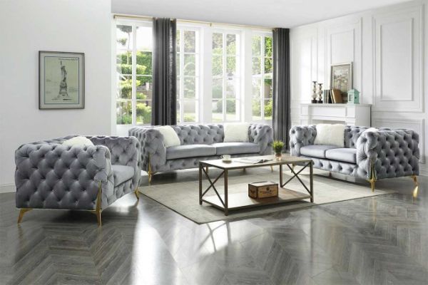 Picture of Test No Order - VIGO 3/2/1 Seater Chesterfield Tufted Velvet Fabric Sofa Range (Grey)