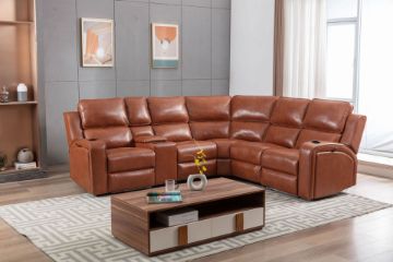 Picture of Test No Order - FARMLYN Electric Adjustable Seat Reclining Corner Sofa with USB Port and LED Light (Brown)