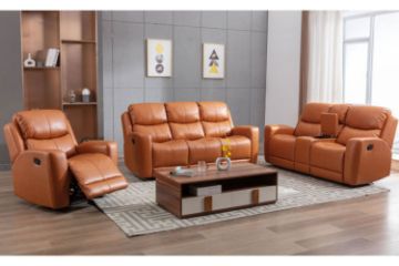 Picture of Test No Order - HARRY Air Leather Reclining Sofa Range with Console and Storage (Orange)