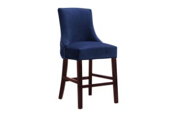 Picture of Test No Order - FRANKLIN Velvet Counter Chair Solid Rubber Wood Legs (Navy Blue) - Single